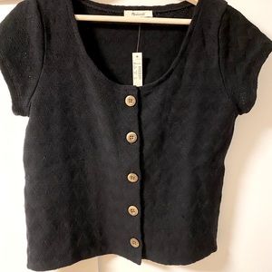 Madewell wood buttons black top NWT